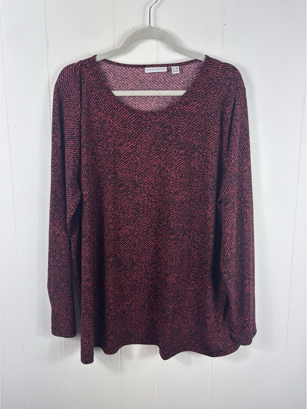 Susan Graver Liquid Knit Leopard Print Tunic Blouse Womens 2X Shirt Red Workwear